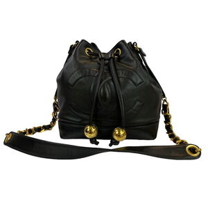 Chanel Drawstring Mark Bag Lambskin Shoulder Coco Black
